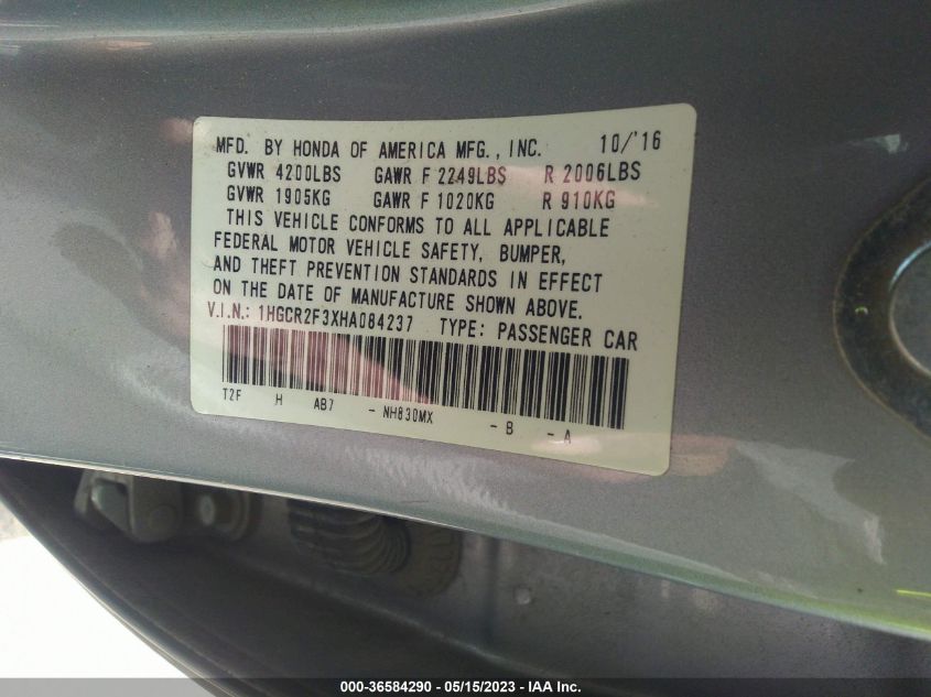 2017 HONDA ACCORD SEDAN LX - 1HGCR2F3XHA084237
