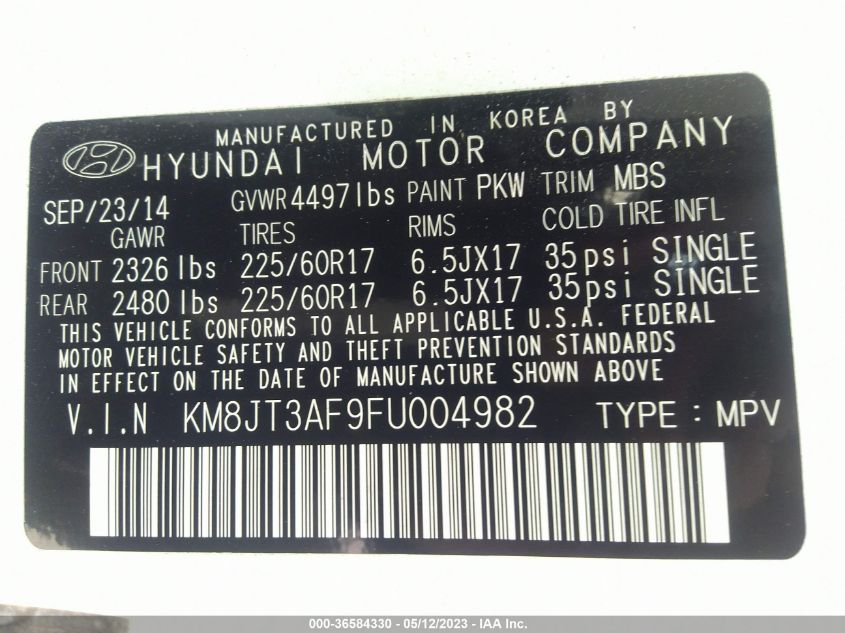2015 HYUNDAI TUCSON GLS - KM8JT3AF9FU004982
