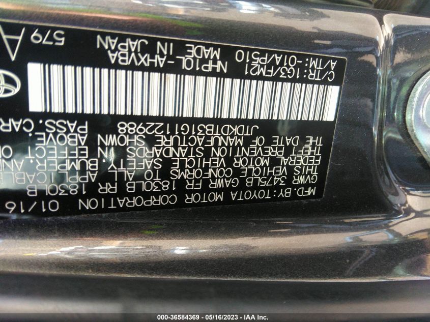 2016 TOYOTA PRIUS C ONE/TWO/THREE/FOUR - JTDKDTB31G1122988