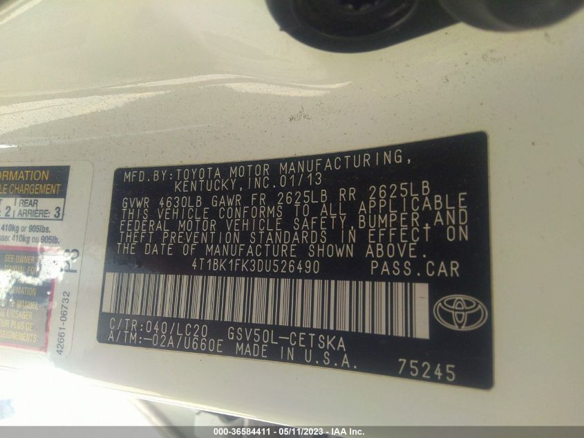 2013 TOYOTA CAMRY SE/XLE - 4T1BK1FK3DU526490