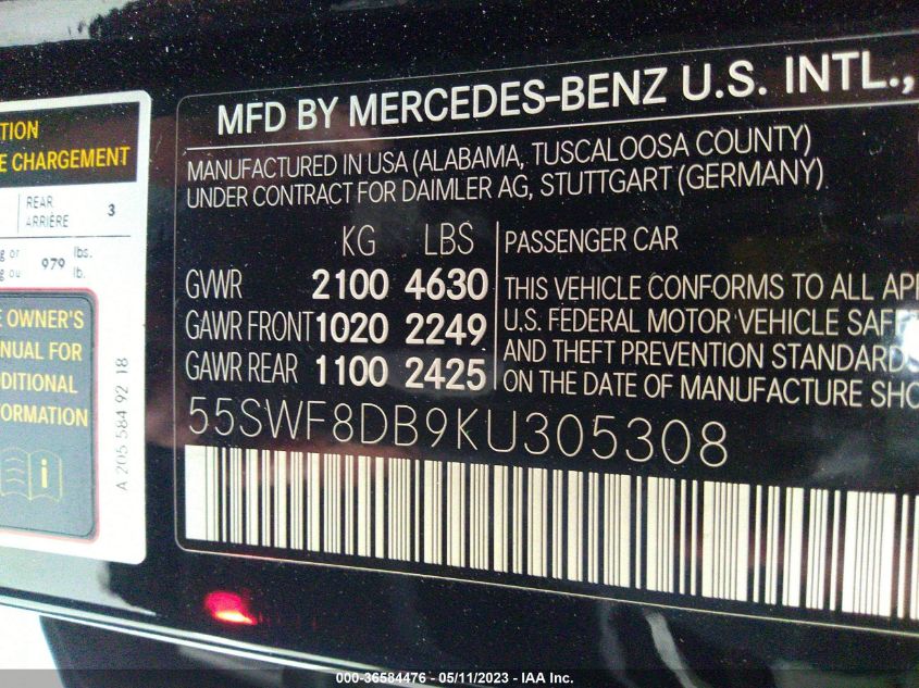 2019 MERCEDES-BENZ C-CLASS C 300 - 55SWF8DB9KU305308