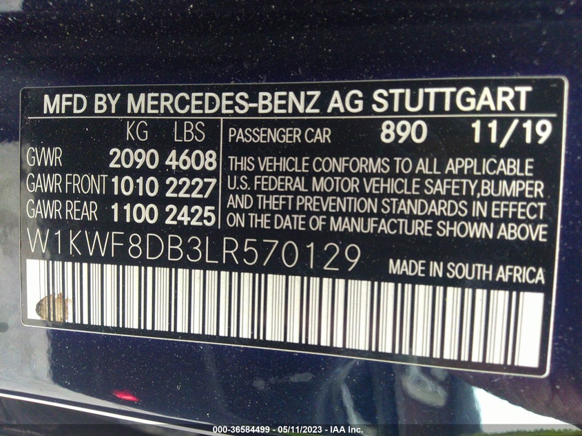 VIN W1KWF8DB3LR570129 2020 MERCEDES-BENZ C-CLASS C 300