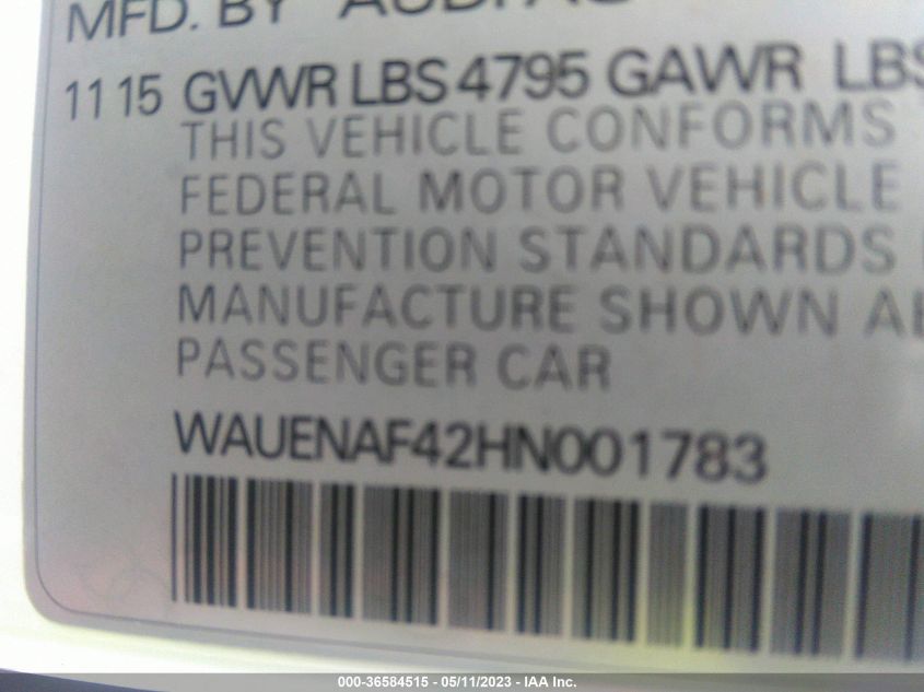 2017 AUDI A4 PREMIUM PLUS - WAUENAF42HN001783