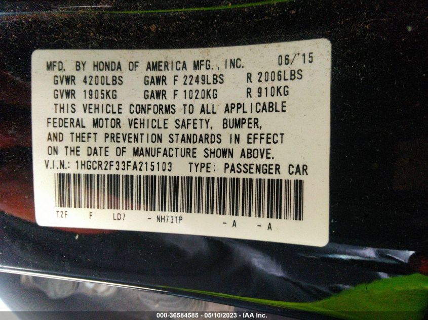 2015 HONDA ACCORD SEDAN LX - 1HGCR2F33FA215103