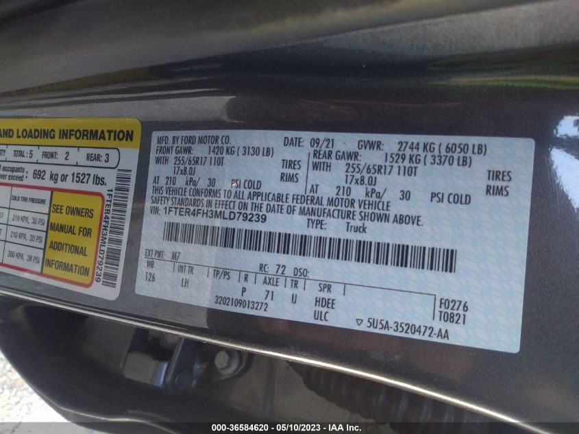 2021 FORD RANGER XL/XLT/LARIAT - 1FTER4FH3MLD79239