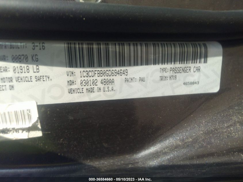 2016 DODGE DART SXT - 1C3CDFBB0GD694649