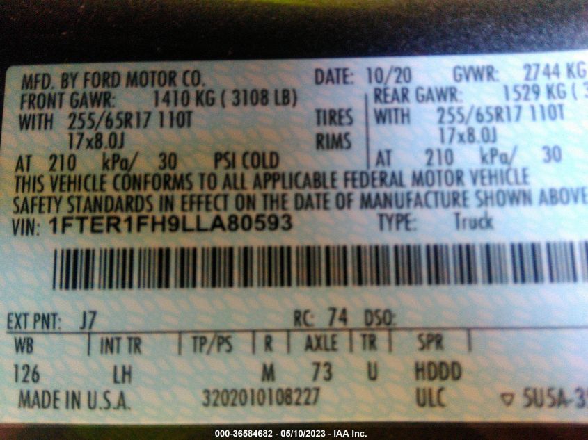 2020 FORD RANGER XL/XLT/LARIAT - 1FTER1FH9LLA80593
