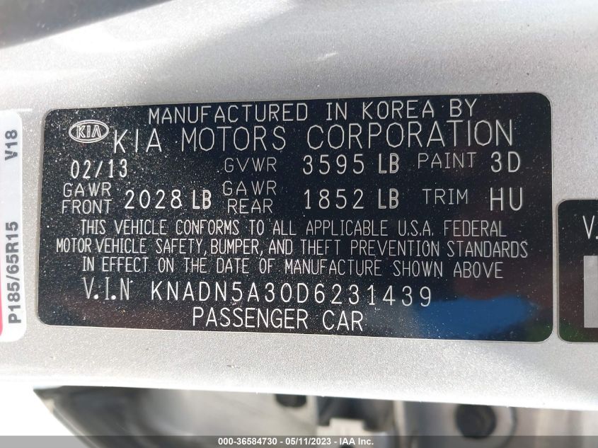2013 KIA RIO EX - KNADN5A30D6231439