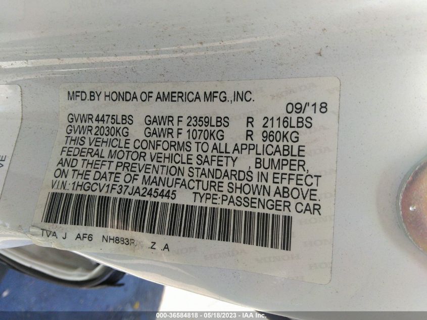 2018 HONDA ACCORD SEDAN SPORT 1.5T - 1HGCV1F37JA245445