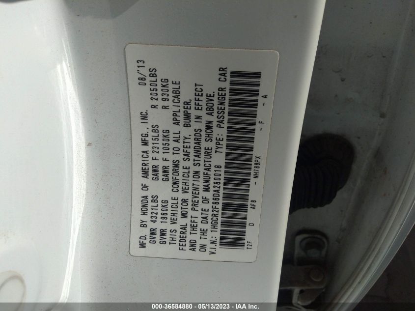 2013 HONDA ACCORD EX-L - 1HGCR2F86DA280018