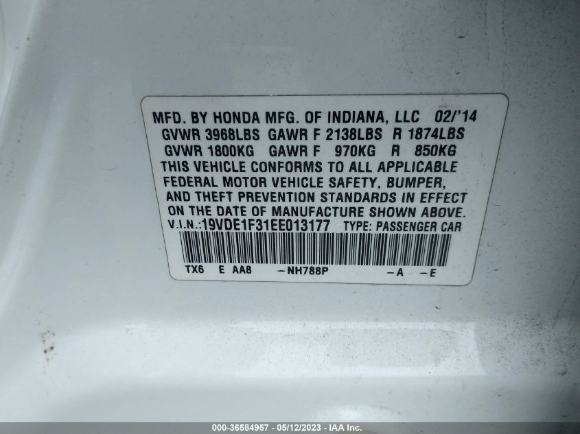 2014 ACURA ILX - 19VDE1F31EE013177