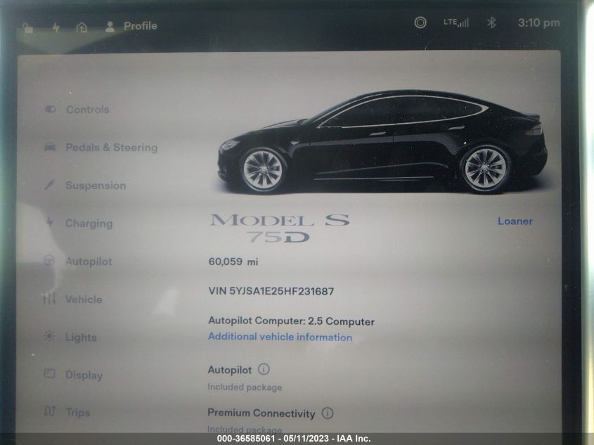 2017 TESLA MODEL S 100D/90D/75D/60D/P100D - 5YJSA1E25HF231687