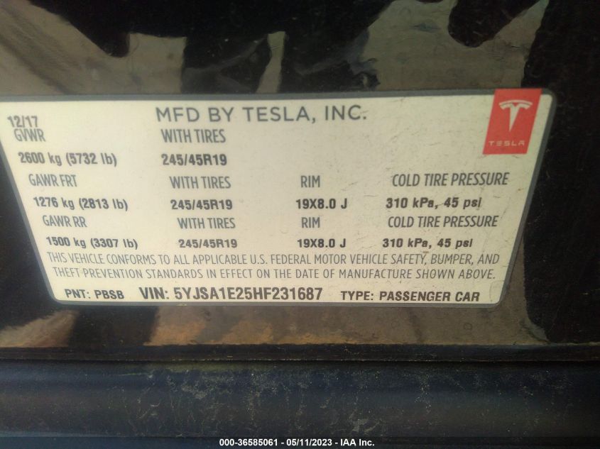 2017 TESLA MODEL S 100D/90D/75D/60D/P100D - 5YJSA1E25HF231687