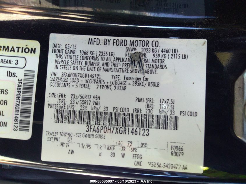 2016 FORD FUSION SE - 3FA6P0H7XGR146123