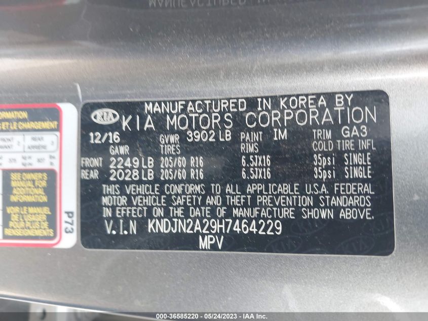 2017 KIA SOUL BASE - KNDJN2A29H7464229