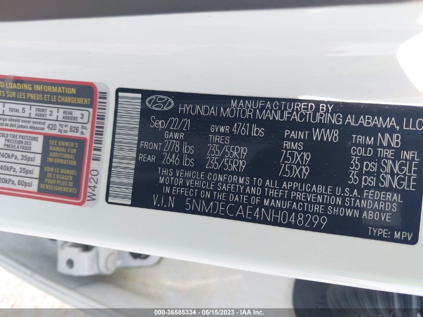 2022 HYUNDAI TUCSON LIMITED - 5NMJECAE4NH048299