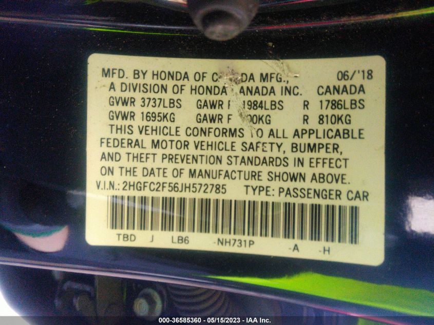 2018 HONDA CIVIC SEDAN LX - 2HGFC2F56JH572785