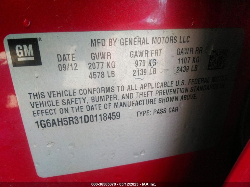 2013 CADILLAC ATS LUXURY - 1G6AH5R31D0118459