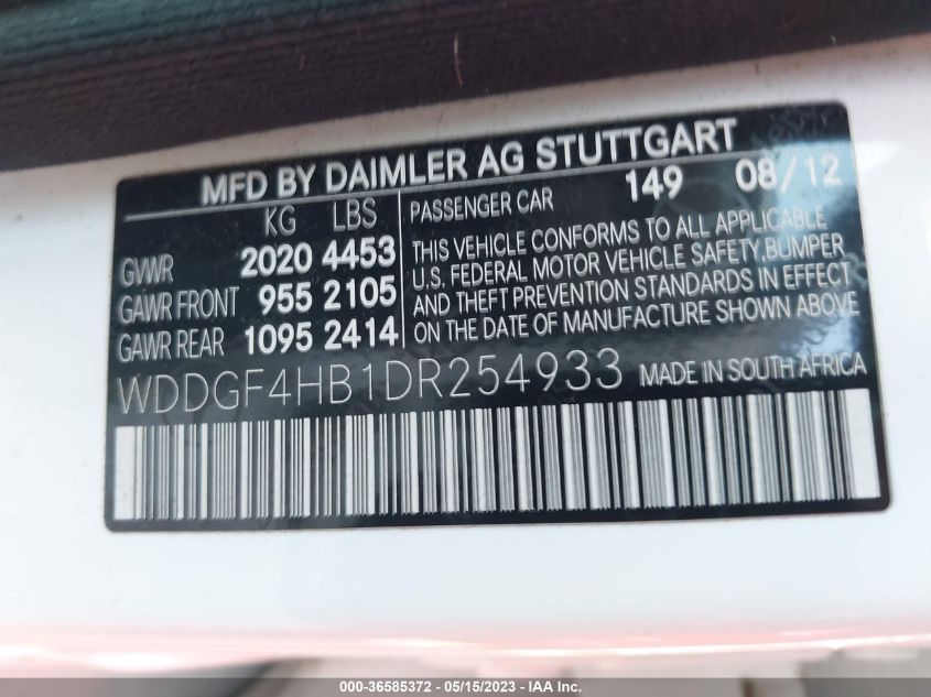 2013 MERCEDES-BENZ C-CLASS C 250 - WDDGF4HB1DR254933