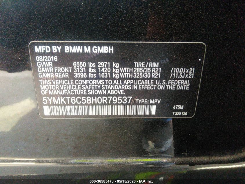 2017 BMW X5 M - 5YMKT6C58H0R79537