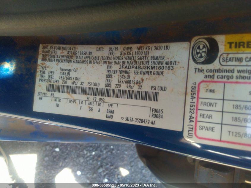 2019 FORD FIESTA SE - 3FADP4BJ3KM160163