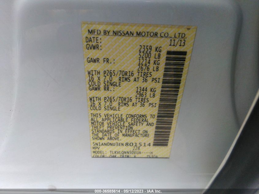 2014 NISSAN XTERRA X 5N1AN0NU3EN801514