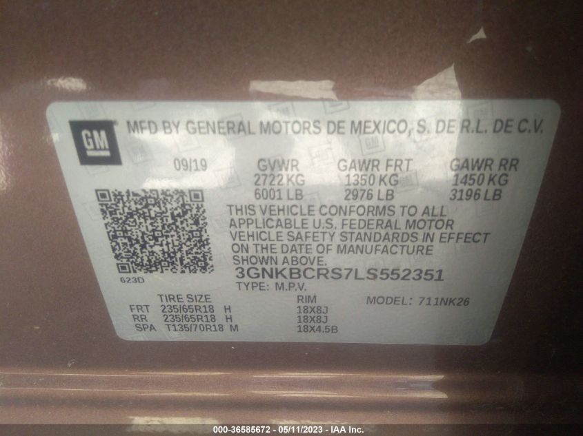 2020 CHEVROLET BLAZER LT - 3GNKBCRS7LS552351