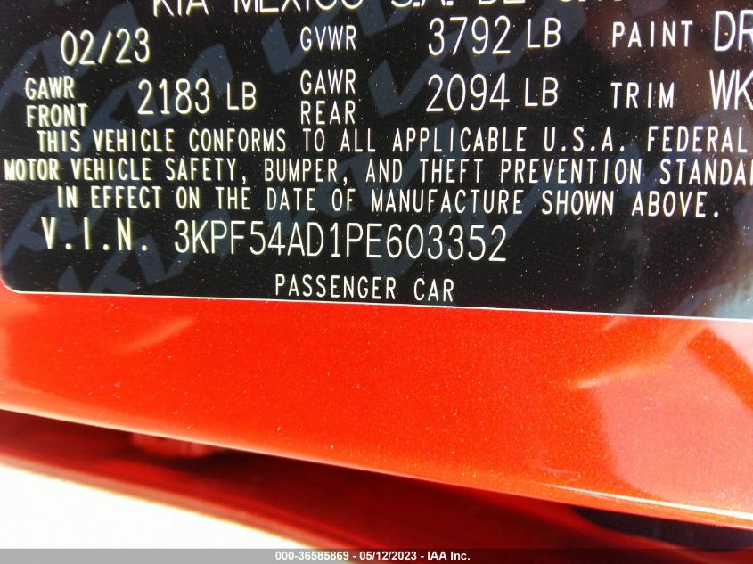 2023 KIA FORTE GT-LINE - 3KPF54AD1PE603352