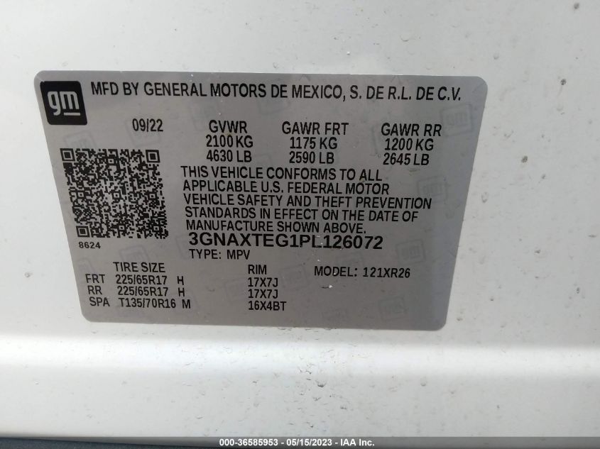 2023 CHEVROLET EQUINOX LT - 3GNAXTEG1PL126072