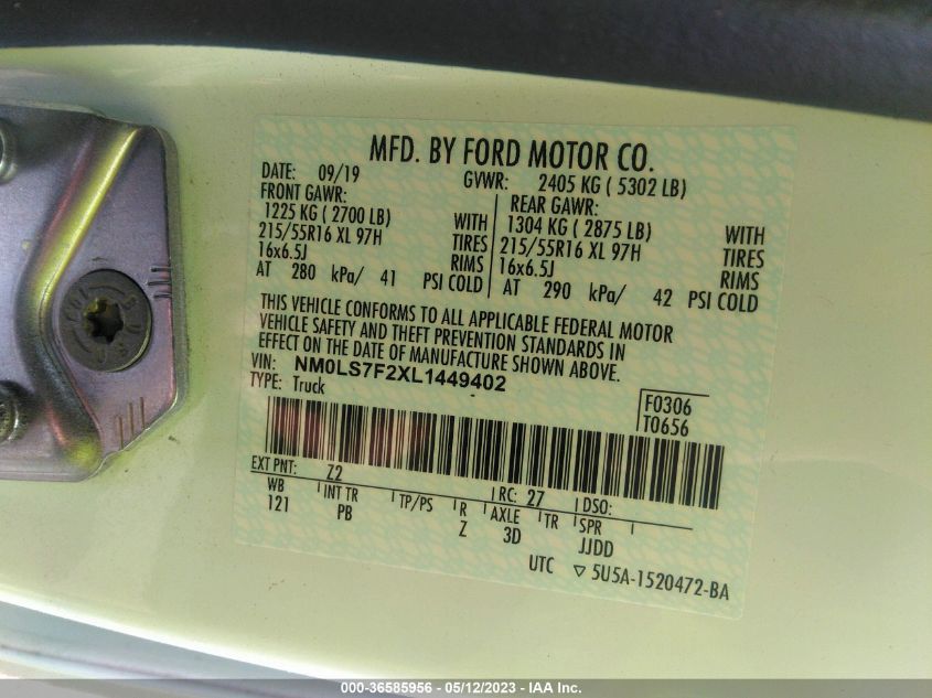 2020 FORD TRANSIT CONNECT VAN XLT - NM0LS7F2XL1449402
