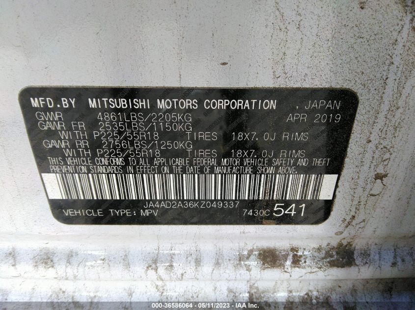 2019 MITSUBISHI OUTLANDER ES - JA4AD2A36KZ049337