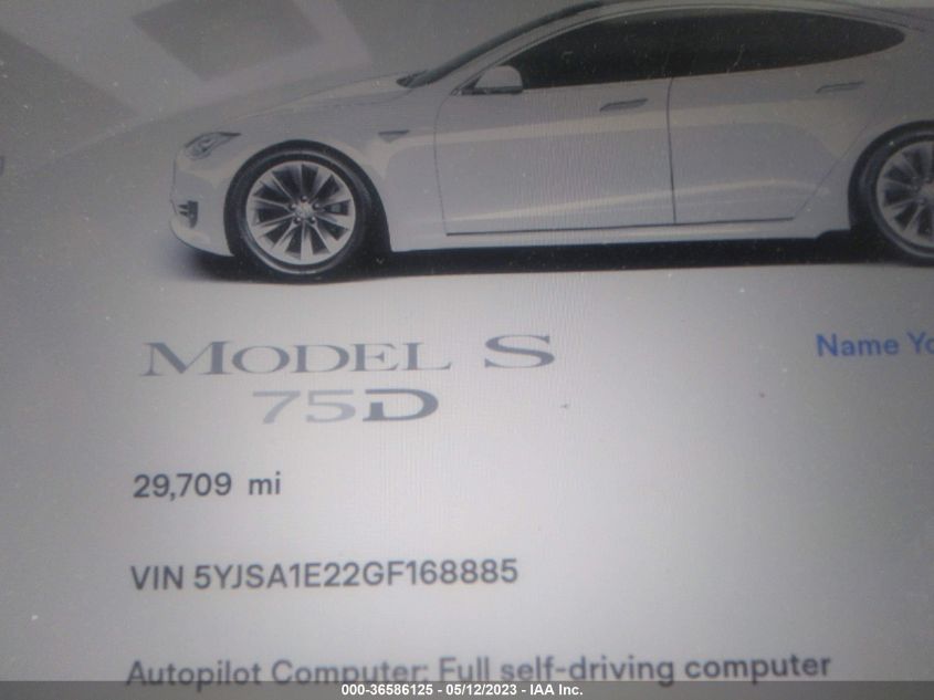 2016 TESLA MODEL S 75D - 5YJSA1E22GF168885
