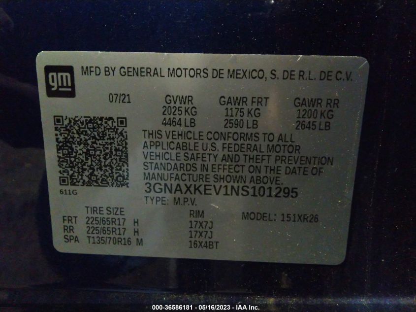2022 CHEVROLET EQUINOX LT - 3GNAXKEV1NS101295