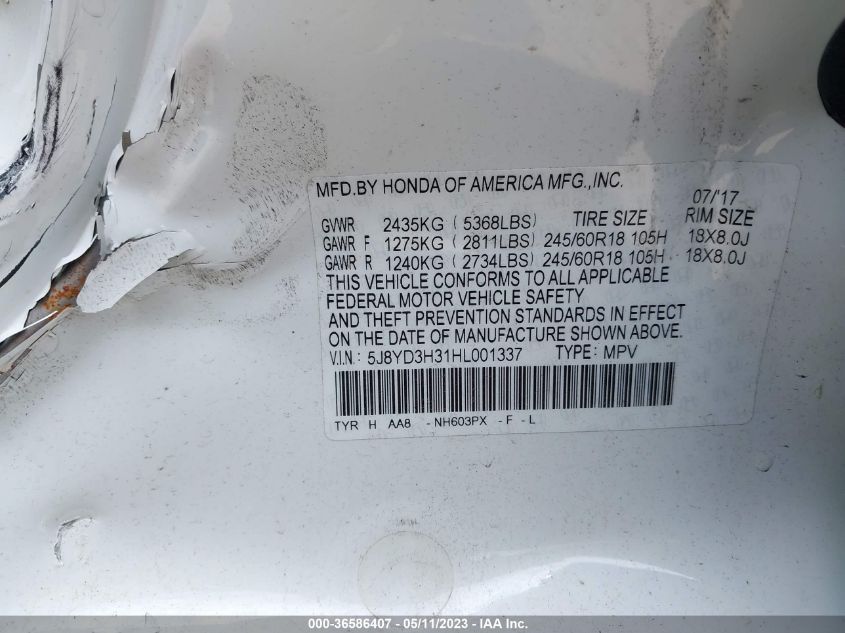 2017 ACURA MDX - 5J8YD3H31HL001337