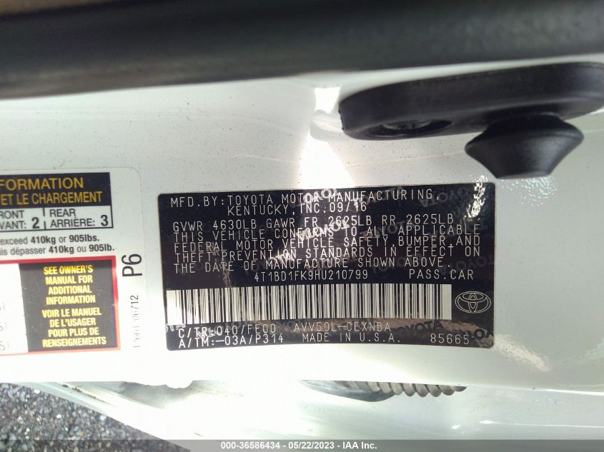 2017 TOYOTA CAMRY HYBRID - 4T1BD1FK9HU210799