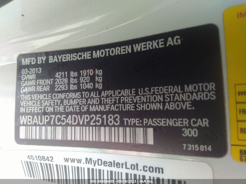 2013 BMW 1 SERIES 128I WBAUP7C54DVP25183