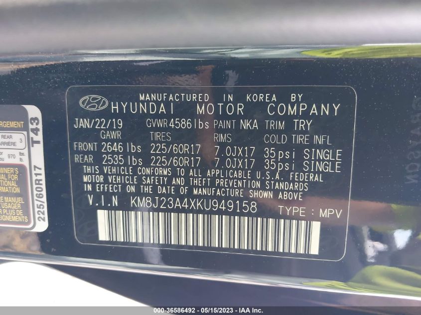 2019 HYUNDAI TUCSON SE - KM8J23A4XKU949158