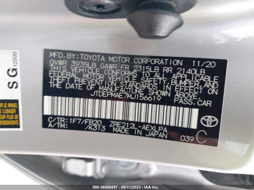 2021 TOYOTA COROLLA LE - JTDEPMAE7MJ156619