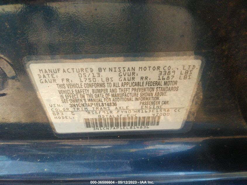 2014 NISSAN VERSA S - 3N1CN7AP1EL814836