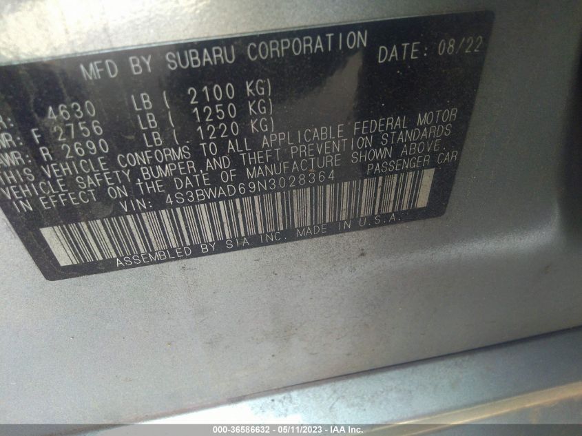 2022 SUBARU LEGACY PREMIUM - 4S3BWAD69N3028364