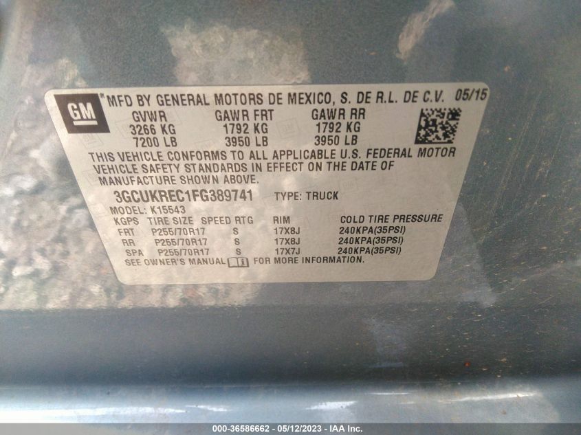 2015 CHEVROLET SILVERADO 1500 LT - 3GCUKREC1FG389741