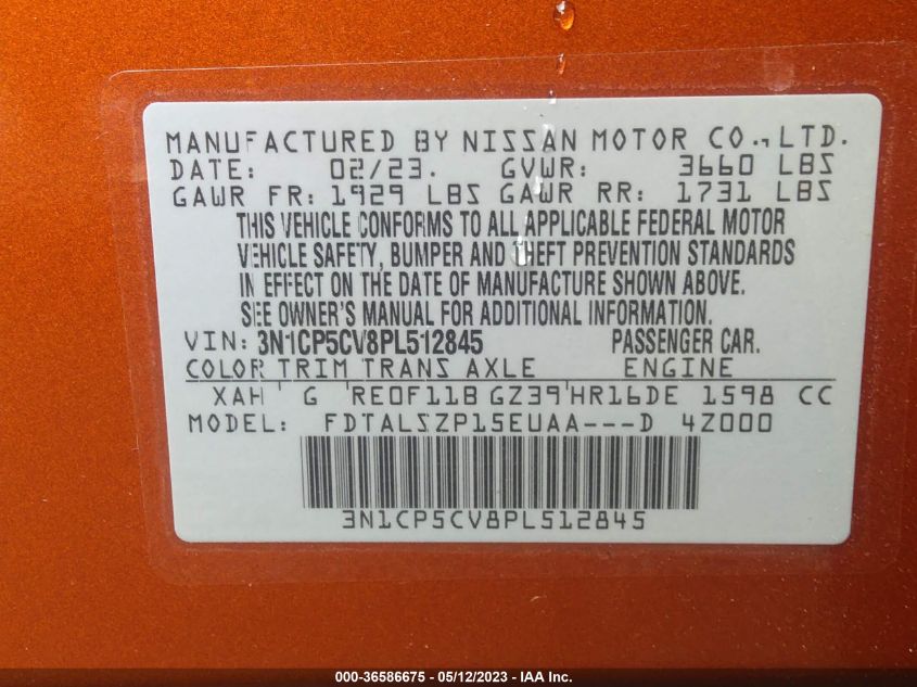 2023 NISSAN KICKS SV - 3N1CP5CV8PL512845