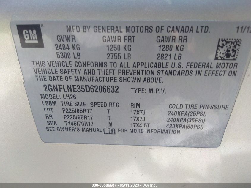 2013 CHEVROLET EQUINOX LT - 2GNFLNE35D6206632