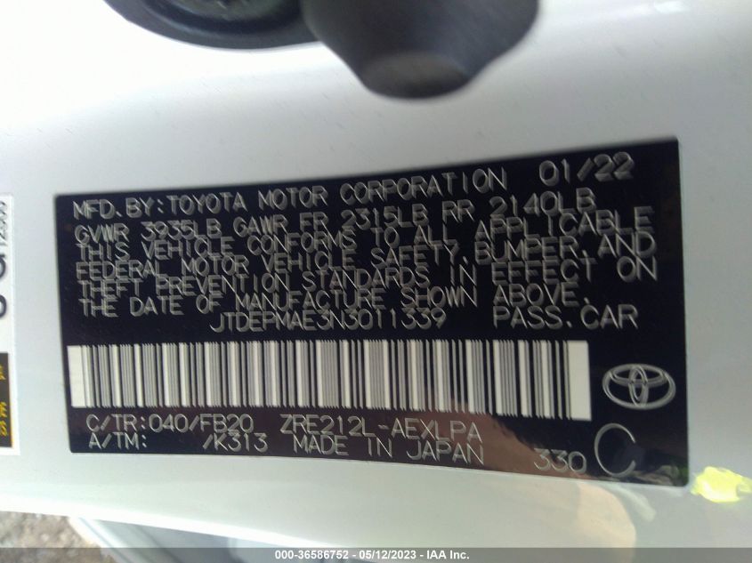 2022 TOYOTA COROLLA LE - JTDEPMAE3N3011339