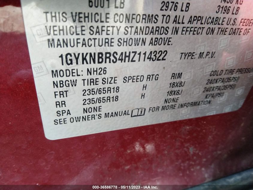 2017 CADILLAC XT5 LUXURY FWD - 1GYKNBRS4HZ114322