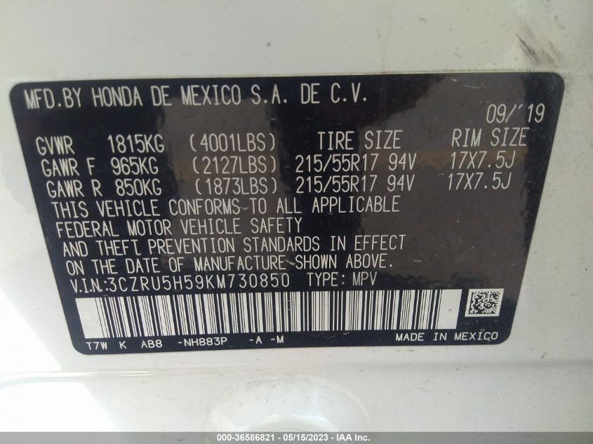 2019 HONDA HR-V EX - 3CZRU5H59KM730850