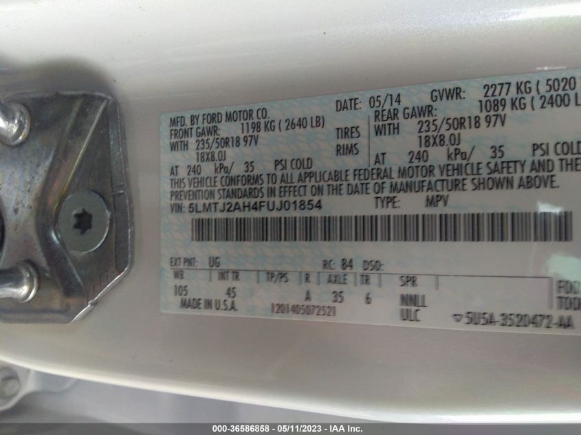 2015 LINCOLN MKC - 5LMTJ2AH4FUJ01854