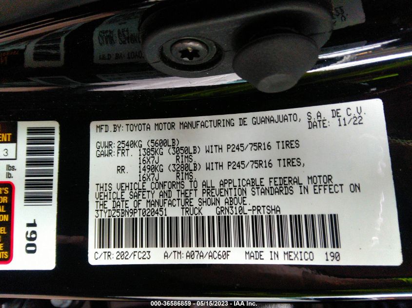 2023 TOYOTA TACOMA 4WD SR5/TRD SPORT - 3TYDZ5BN9PT020451