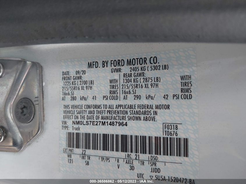 2021 FORD TRANSIT CONNECT VAN XL - NM0LS7E27M1487964
