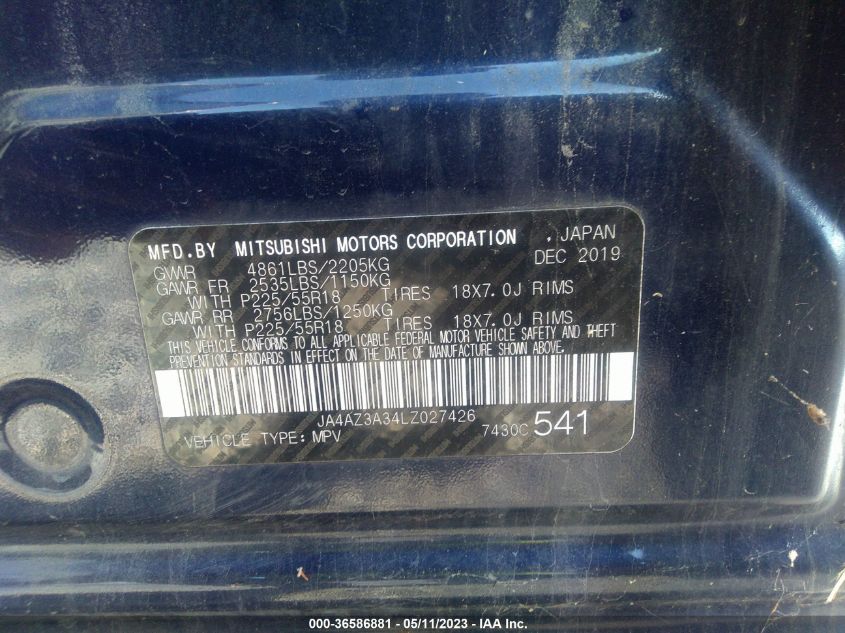 2020 MITSUBISHI OUTLANDER ES/SE/SEL/LE/SP - JA4AZ3A34LZ027426